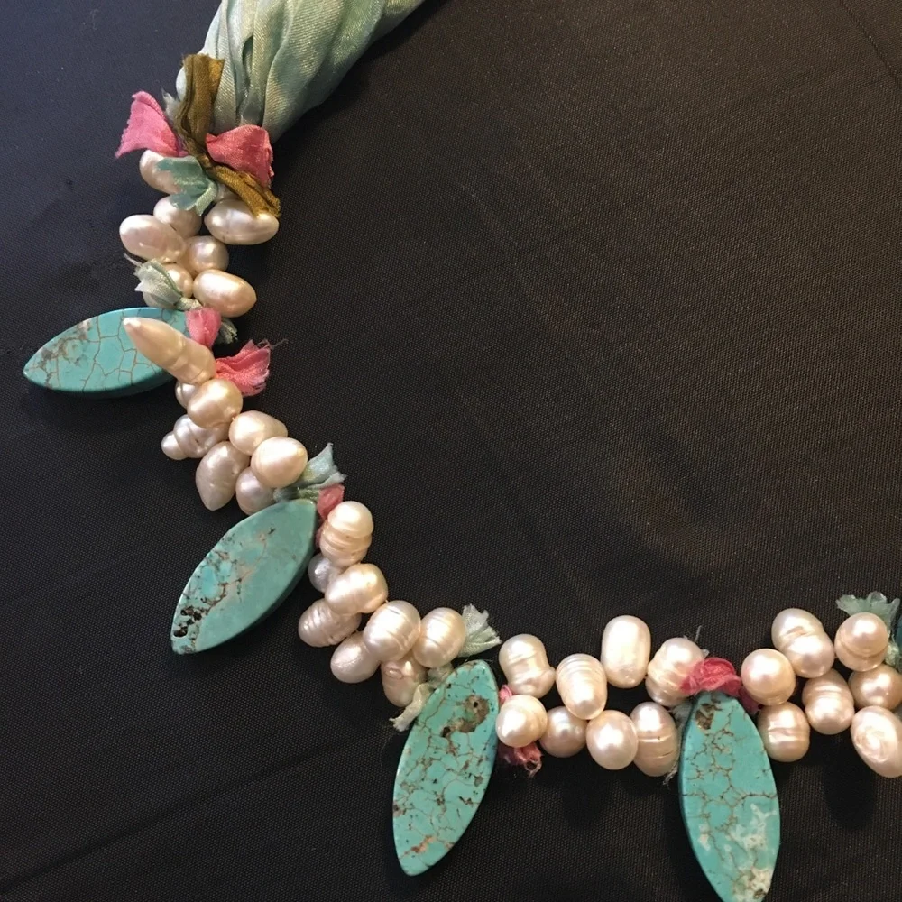 Stunning & Rare 48 Freshwater Pearls & Turquoise Vintage Necklace - FINAL SALE! - Picture 1 of 9